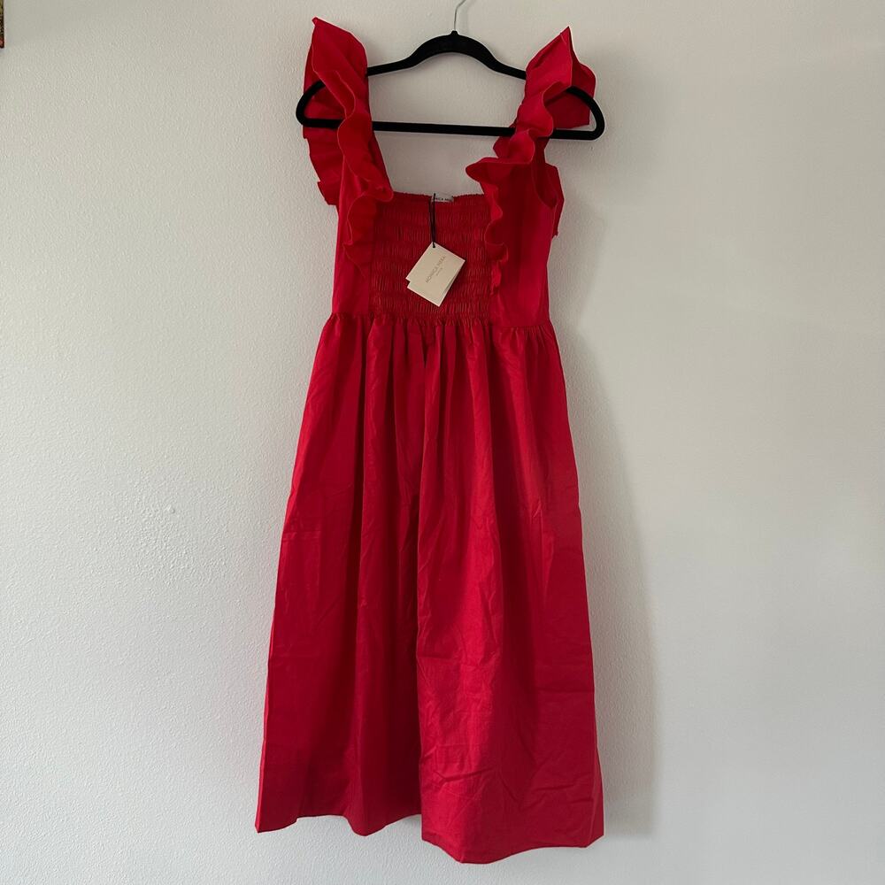Monica Nera red smocked Ruffle Sleeveless dress Size Small New